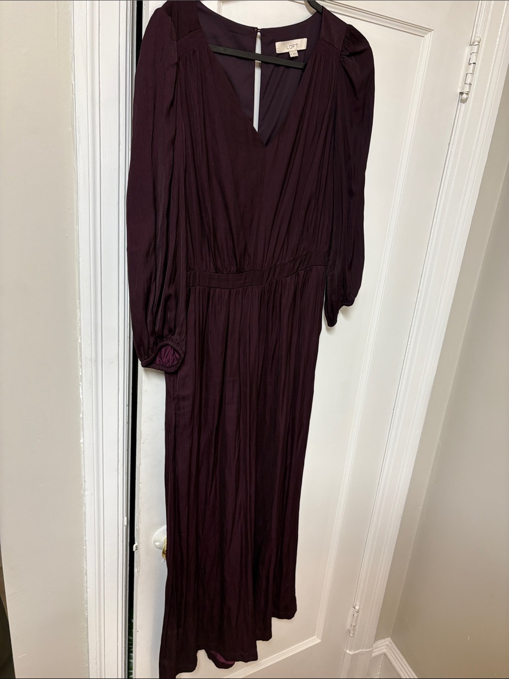 LOFT Deep Plum V-Neck Long Sleeve  Wide Leg jumpsuit